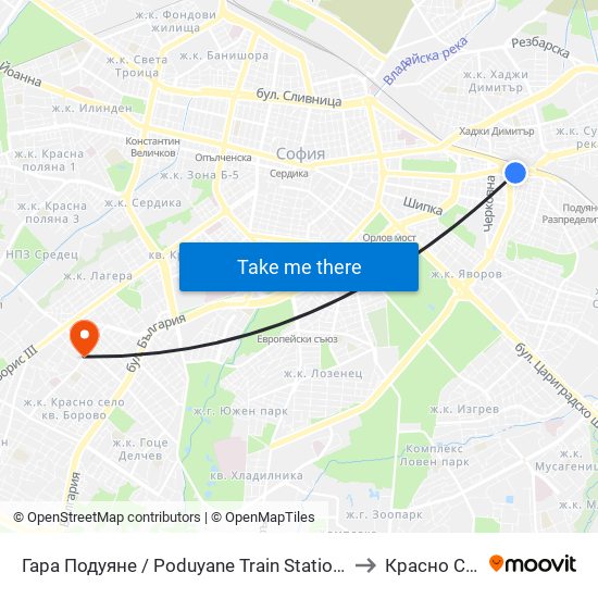 Гара Подуяне / Poduyane Train Station (0466) to Красно Село map