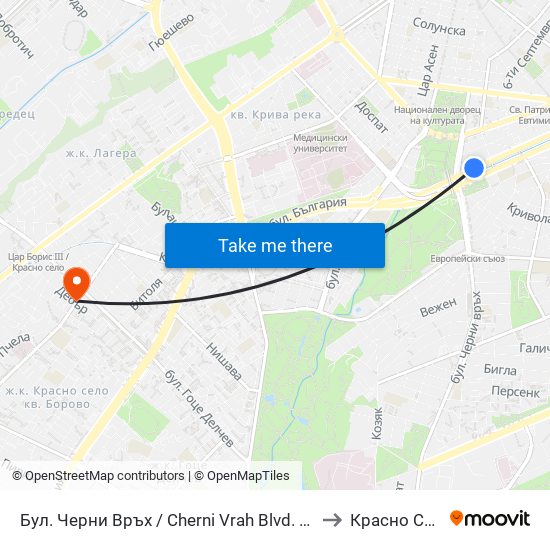 Бул. Черни Връх / Cherni Vrah Blvd. (0401) to Красно Село map