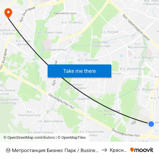 Ⓜ️ Метростанция Бизнес Парк / Business Park Metro Station (2490) to Красно Село map