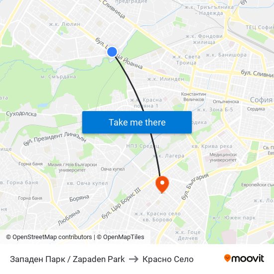 Западен Парк / Zapaden Park to Красно Село map