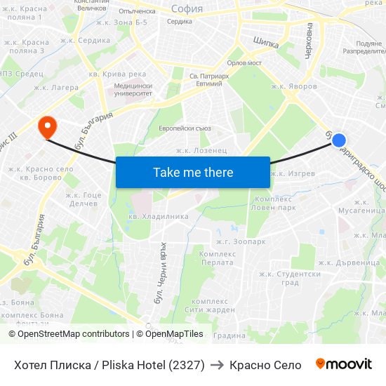 Хотел Плиска / Pliska Hotel (2327) to Красно Село map