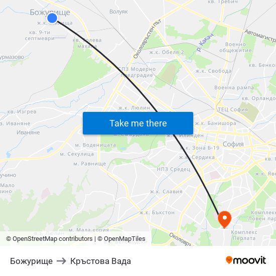 Божурище to Кръстова Вада map