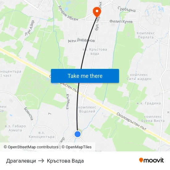 Драгалевци to Кръстова Вада map