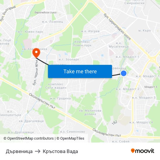 Дървеница to Кръстова Вада map