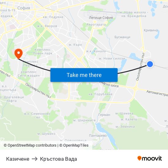 Казичене to Кръстова Вада map