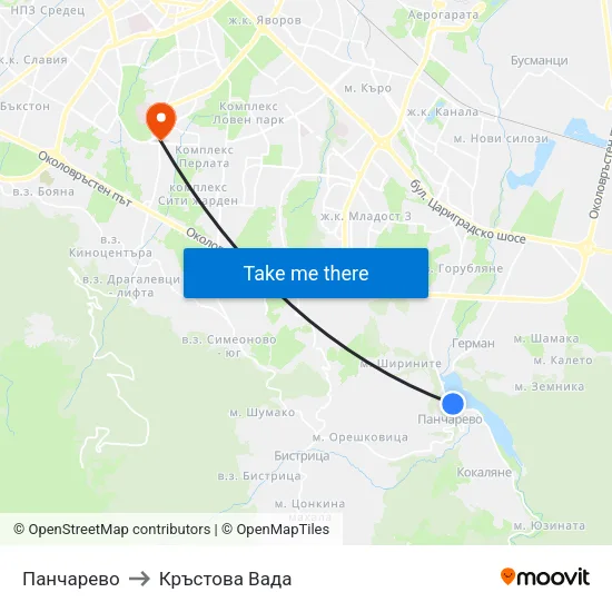 Панчарево to Кръстова Вада map