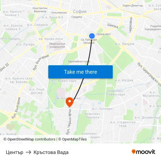 Център to Кръстова Вада map