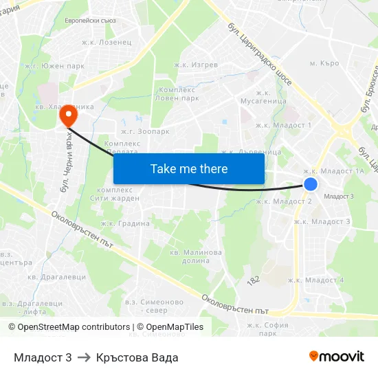 Младост 3 to Кръстова Вада map