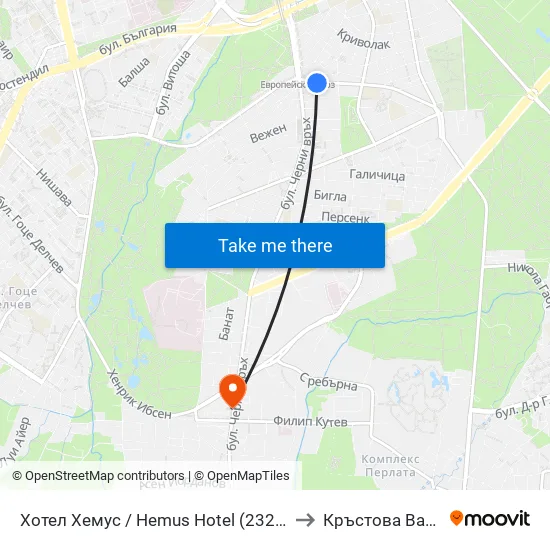 Ⓜ️ Хотел Хемус / Hemus Hotel (2329) to Кръстова Вада map