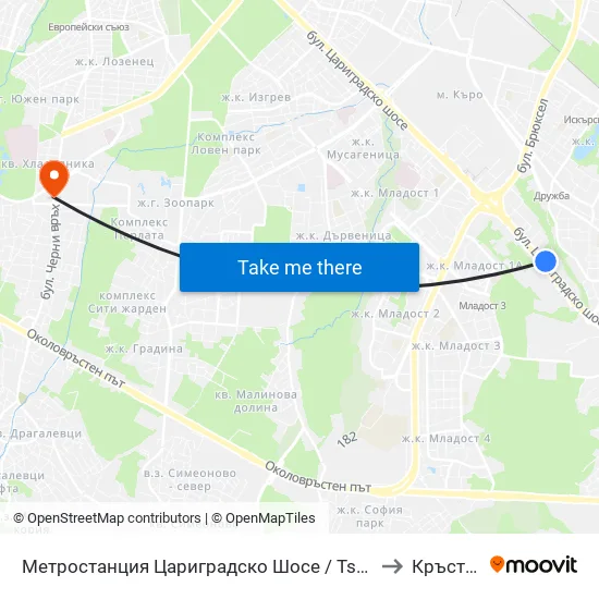 Ⓜ️ Метростанция Цариградско Шосе / Tsarigradsko Shosse Metro Station (1016) to Кръстова Вада map