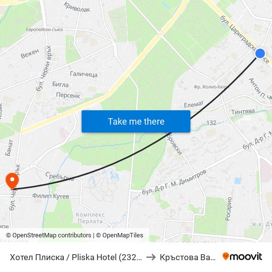 Хотел Плиска / Pliska Hotel (2326) to Кръстова Вада map