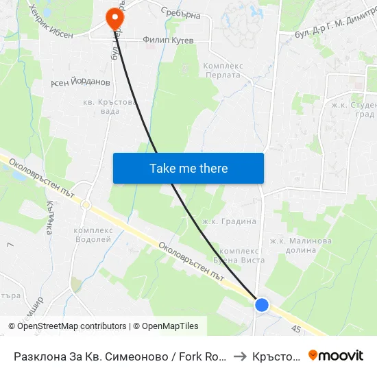 Разклона За Кв. Симеоново / Fork Road To Simeonovo Qr. (1459) to Кръстова Вада map
