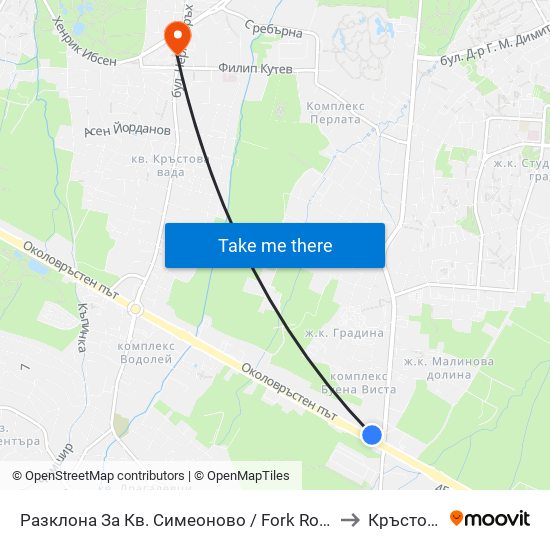 Разклона За Кв. Симеоново / Fork Road To Simeonovo Qr. (1458) to Кръстова Вада map