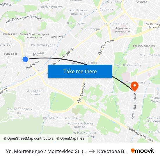 Ул. Монтевидео / Montevideo St. (2050) to Кръстова Вада map