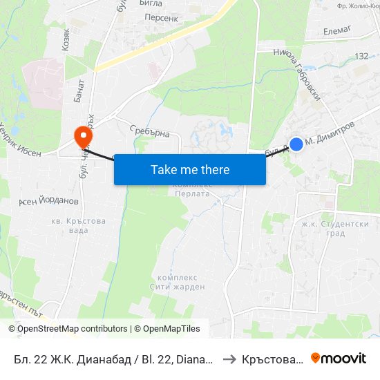 Бл. 22 Ж.К. Дианабад / Bl. 22, Dianabad Qr. (0124) to Кръстова Вада map