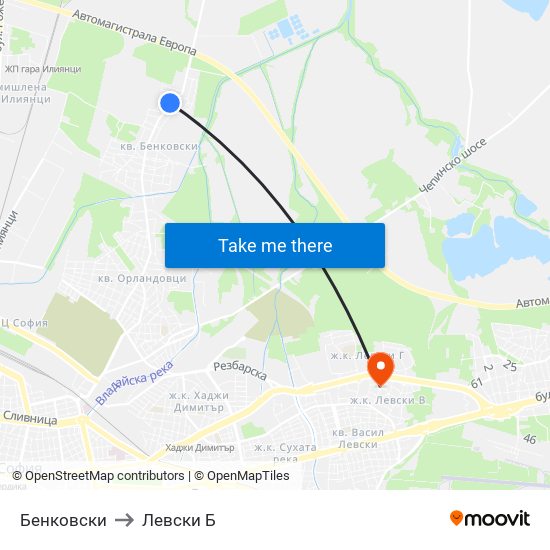 Бенковски to Левски Б map