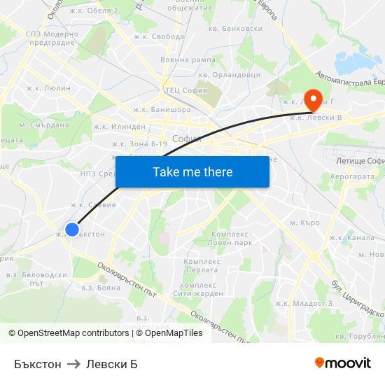 Бъкстон to Левски Б map