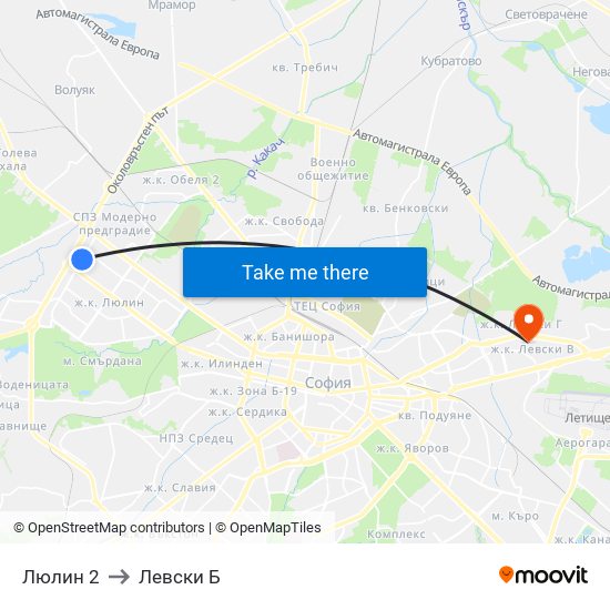 Люлин 2 to Левски Б map