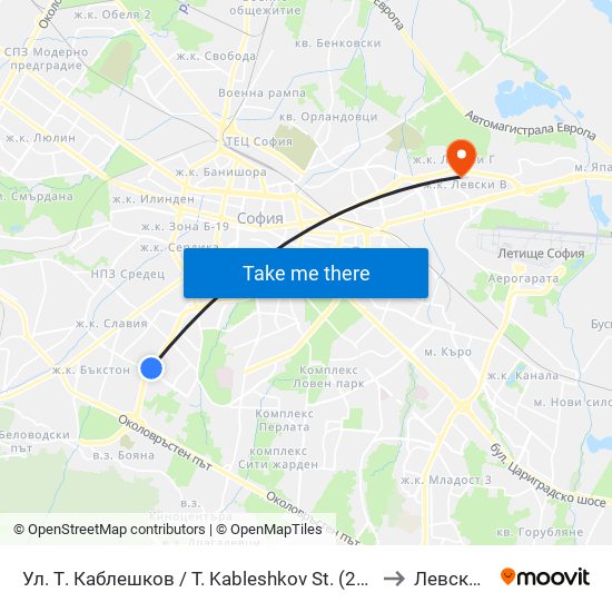 Ул. Т. Каблешков / T. Kableshkov St. (2213) to Левски Б map
