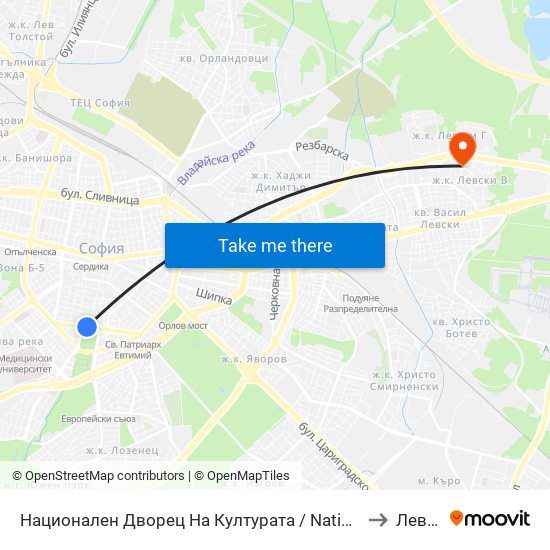 Национален Дворец На Културата / National Palace Of Culture (1136) to Левски Б map