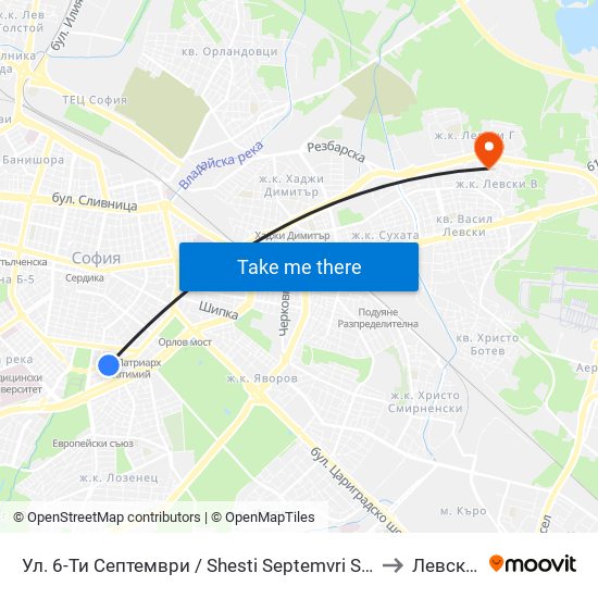 Ул. 6-Ти Септември / Shesti Septemvri St. (1806) to Левски Б map