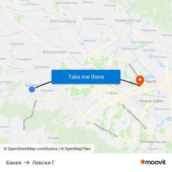 Банкя to Левски Г map
