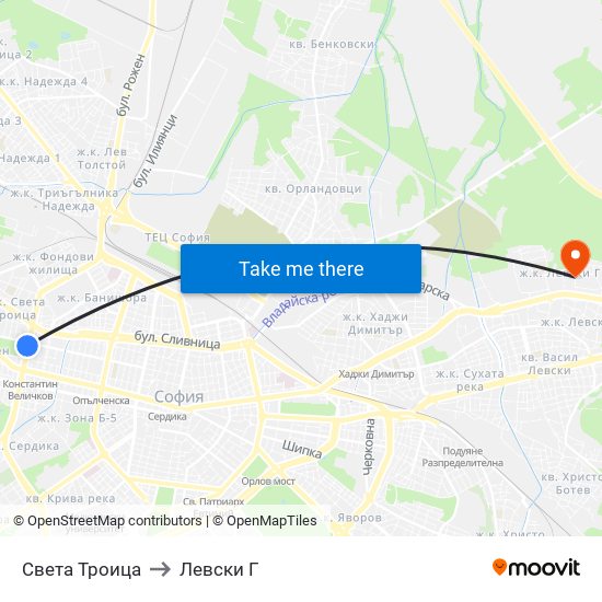 Света Троица to Левски Г map