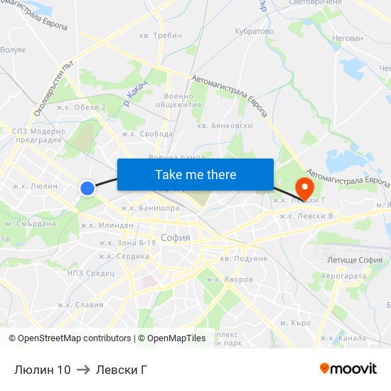 Люлин 10 to Левски Г map