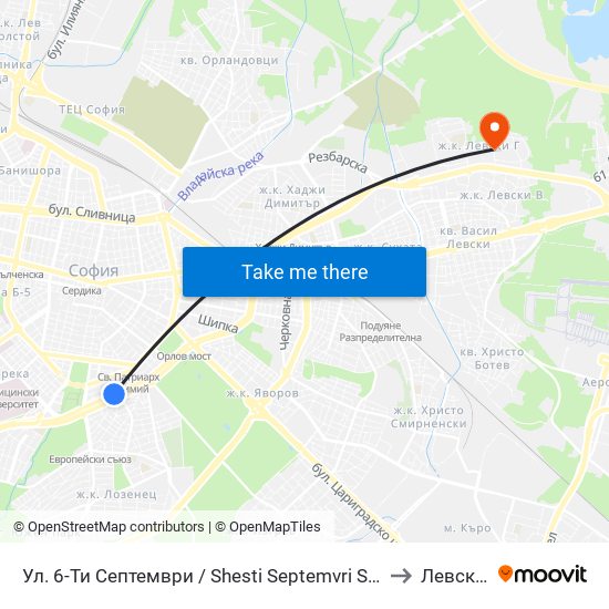 Ул. 6-Ти Септември / Shesti Septemvri St. (1808) to Левски Г map