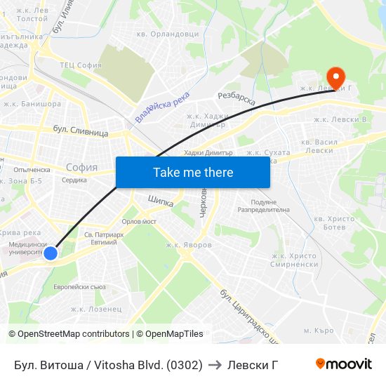 Бул. Витоша / Vitosha Blvd. (0302) to Левски Г map