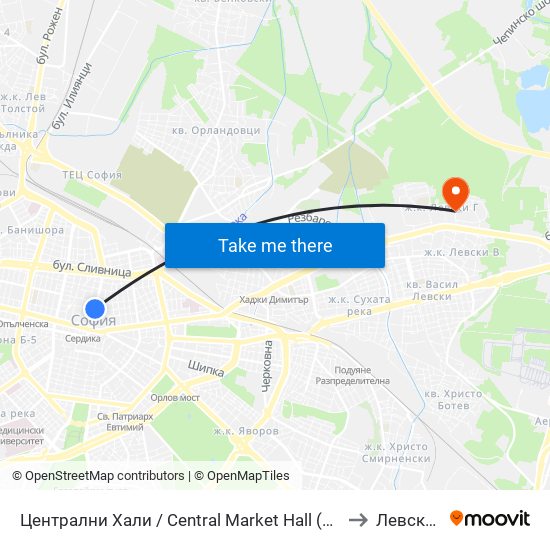 Централни Хали / Central Market Hall (2337) to Левски Г map