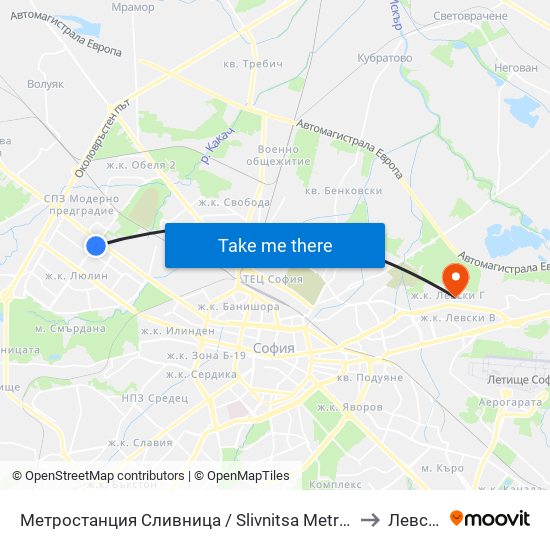 Метростанция Сливница / Slivnitsa Metro Station (1063) to Левски Г map