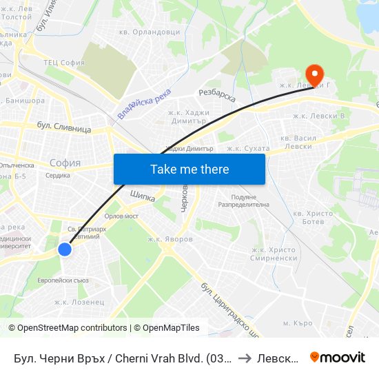 Бул. Черни Връх / Cherni Vrah Blvd. (0398) to Левски Г map