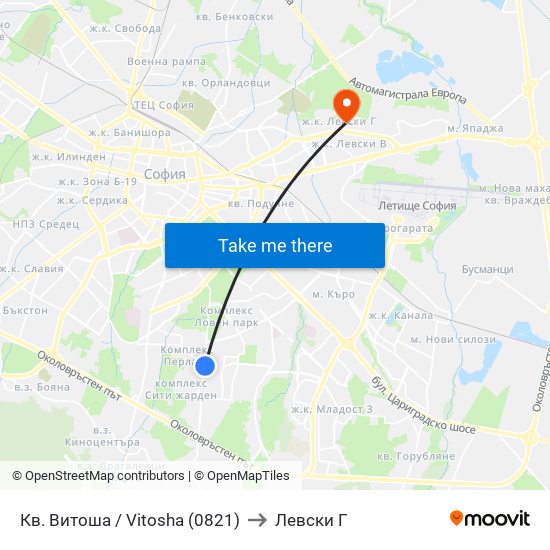 Кв. Витоша / Vitosha (0821) to Левски Г map