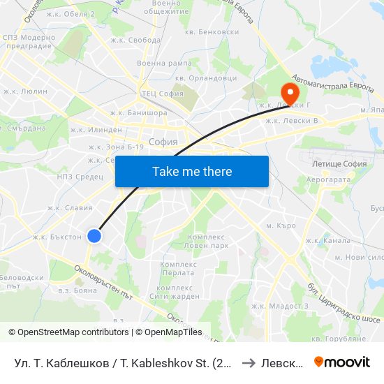 Ул. Т. Каблешков / T. Kableshkov St. (2211) to Левски Г map