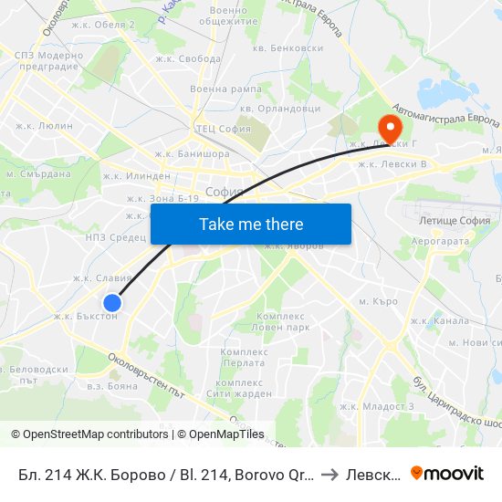 Бл. 214 Ж.К. Борово / Bl. 214, Borovo Qr. (0164) to Левски Г map
