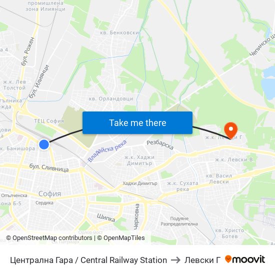 Централна Гара / Central Railway Station to Левски Г map