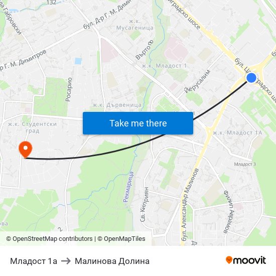 Младост 1а to Малинова Долина map