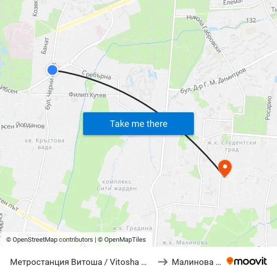 Ⓜ️ Метростанция Витоша / Vitosha Metro Station (2654) to Малинова Долина map