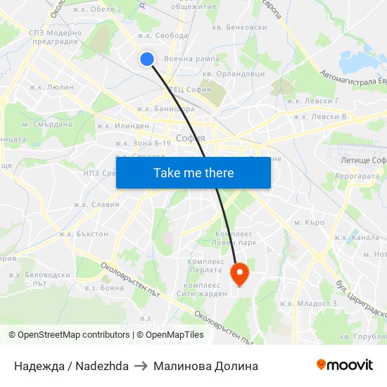 Надежда / Nadezhda to Малинова Долина map