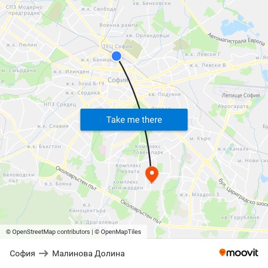 София to Малинова Долина map