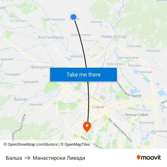 Балша to Манастирски Ливади map