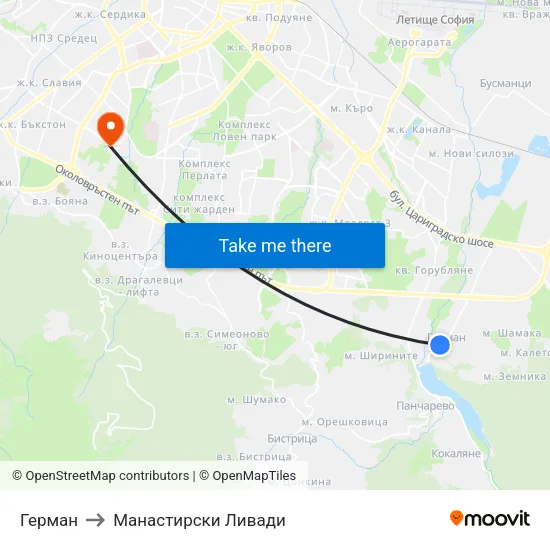 Герман to Манастирски Ливади map
