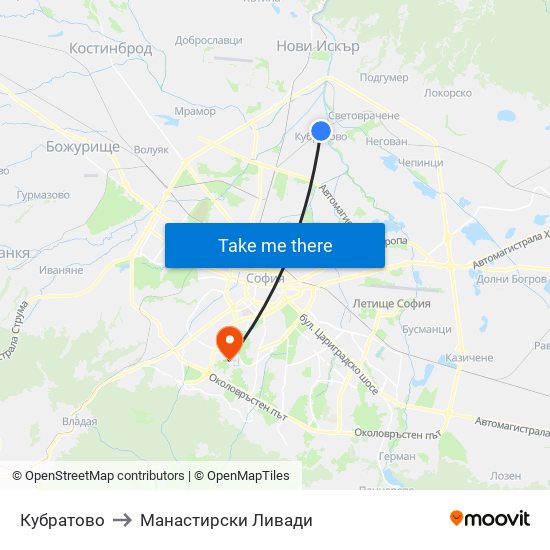 Кубратово to Манастирски Ливади map