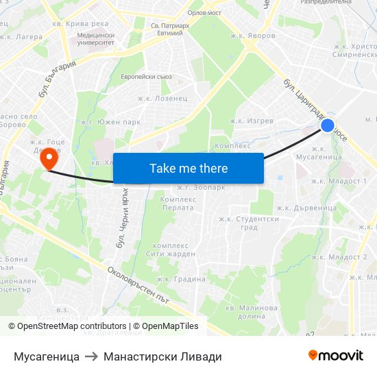 Мусагеница to Манастирски Ливади map