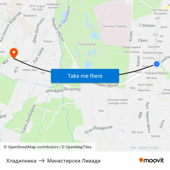 Хладилника to Манастирски Ливади map