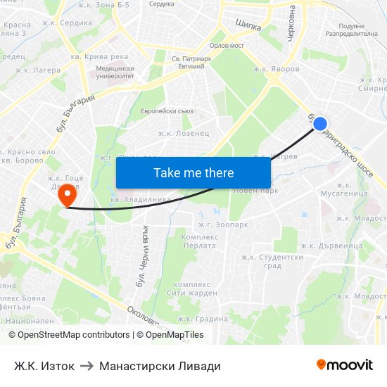 Ж.К. Изток to Манастирски Ливади map