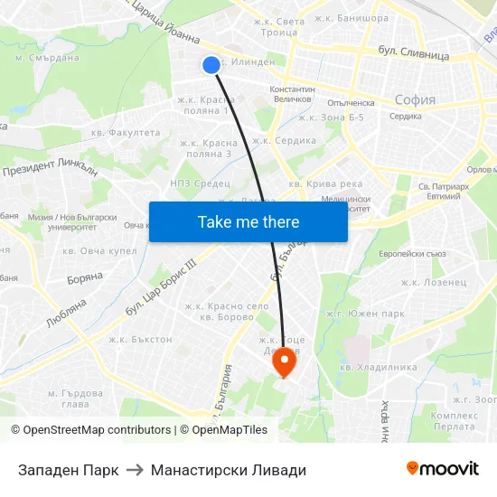 Западен Парк to Манастирски Ливади map