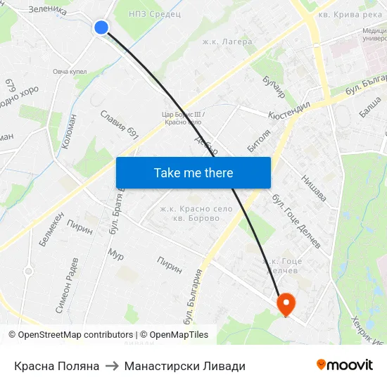 Красна Поляна to Манастирски Ливади map