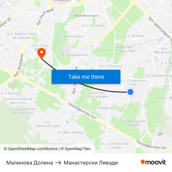 Малинова Долина to Манастирски Ливади map